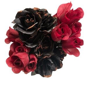Faux flowers for Halloween decor black and red roses